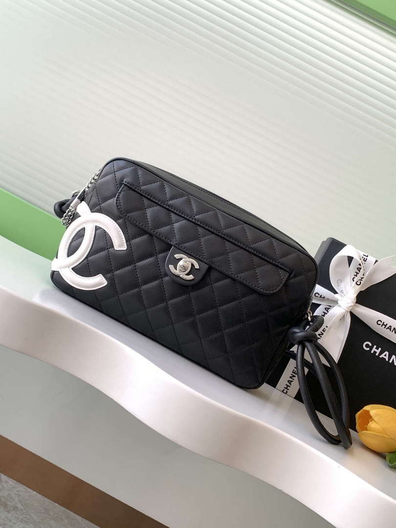 Chanel AS6326 Vintage Camera Case Bag Lambskin Black with White CC