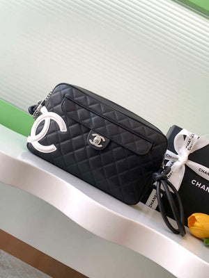 Chanel AS6326 Vintage Camera Case Bag Lambskin Black with White CC - Default Title - View 1