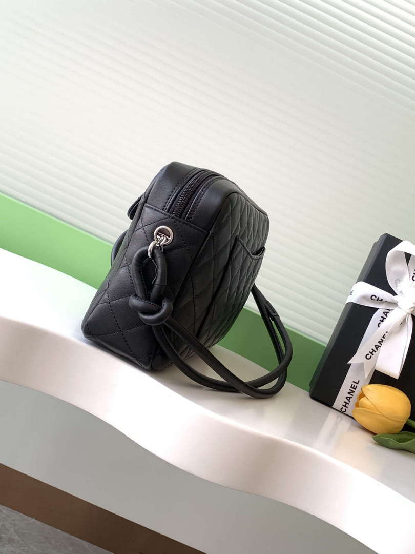 Chanel AS6326 Vintage Camera Case Bag Lambskin Black with White CC