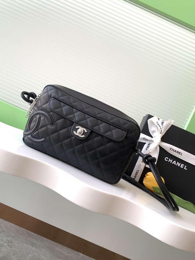 Chanel AS6326 Vintage Camera Case Bag Lambskin Black With black CC