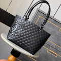 Chanel AS6338 Cambon Quilted Leather Shopping Bag Black