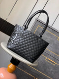 Chanel AS6338 Cambon Quilted Leather Shopping Bag Black