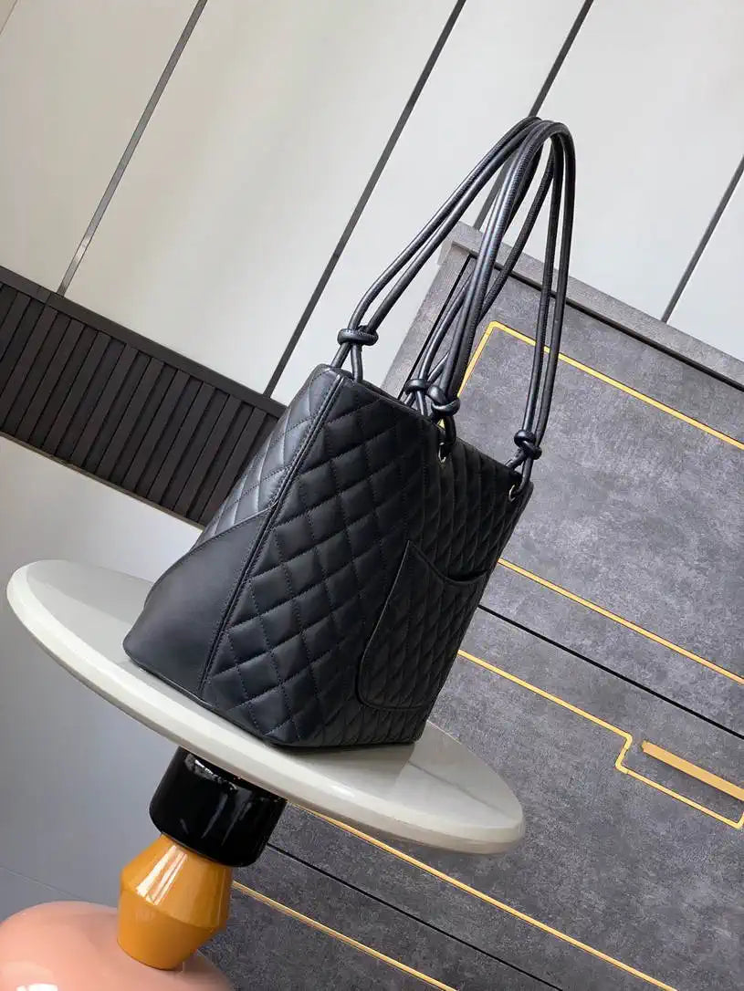 Chanel AS6338 Cambon Quilted Leather Shopping Bag Black