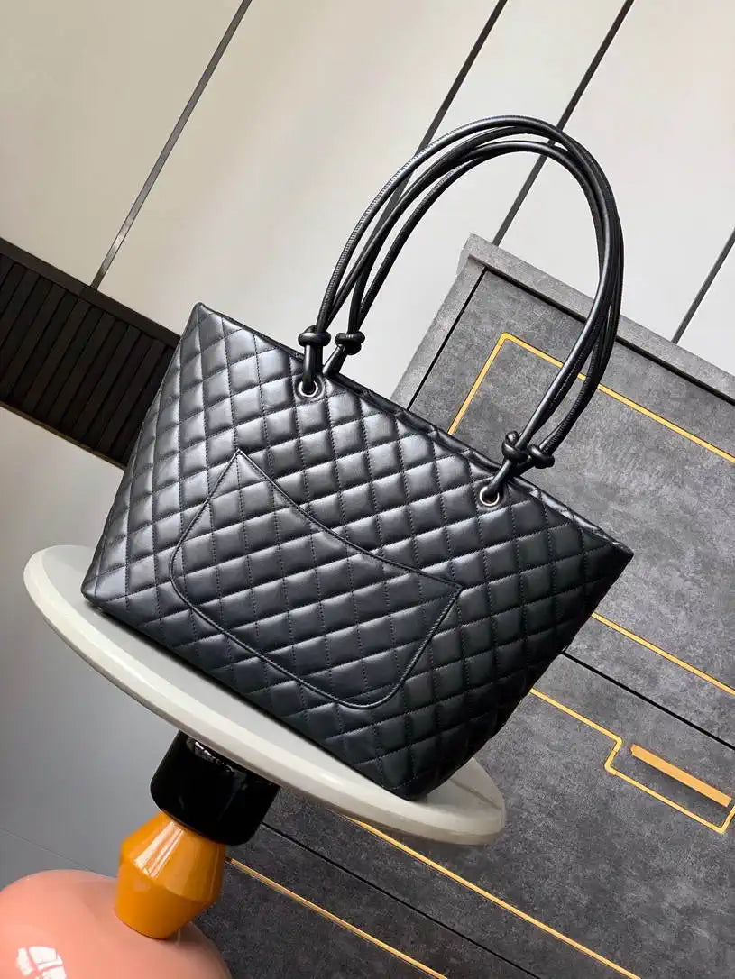 Chanel AS6338 Cambon Quilted Leather Shopping Bag Black
