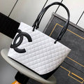 Chanel AS6338 Cambon Quilted Leather Shopping Bag White