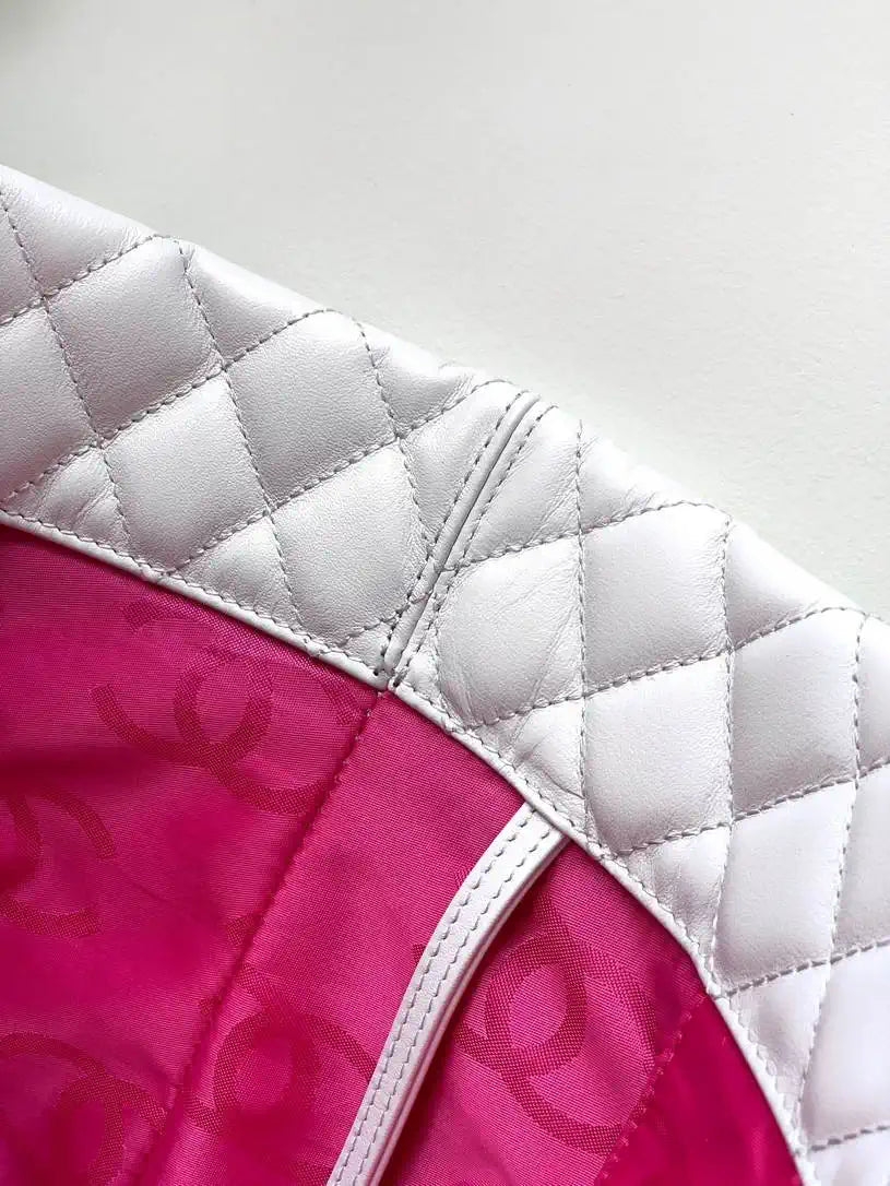Chanel AS6338 Cambon Quilted Leather Shopping Bag White