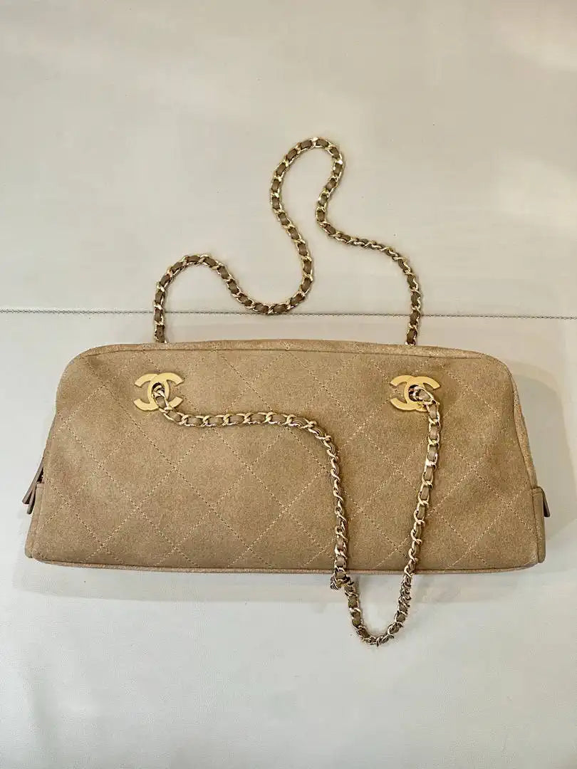 Chanel AS6406 Baguette Suede Gold-Tone Metal Camel