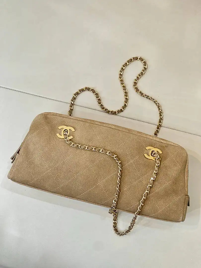 Chanel AS6406 Baguette Suede Gold-Tone Metal Camel