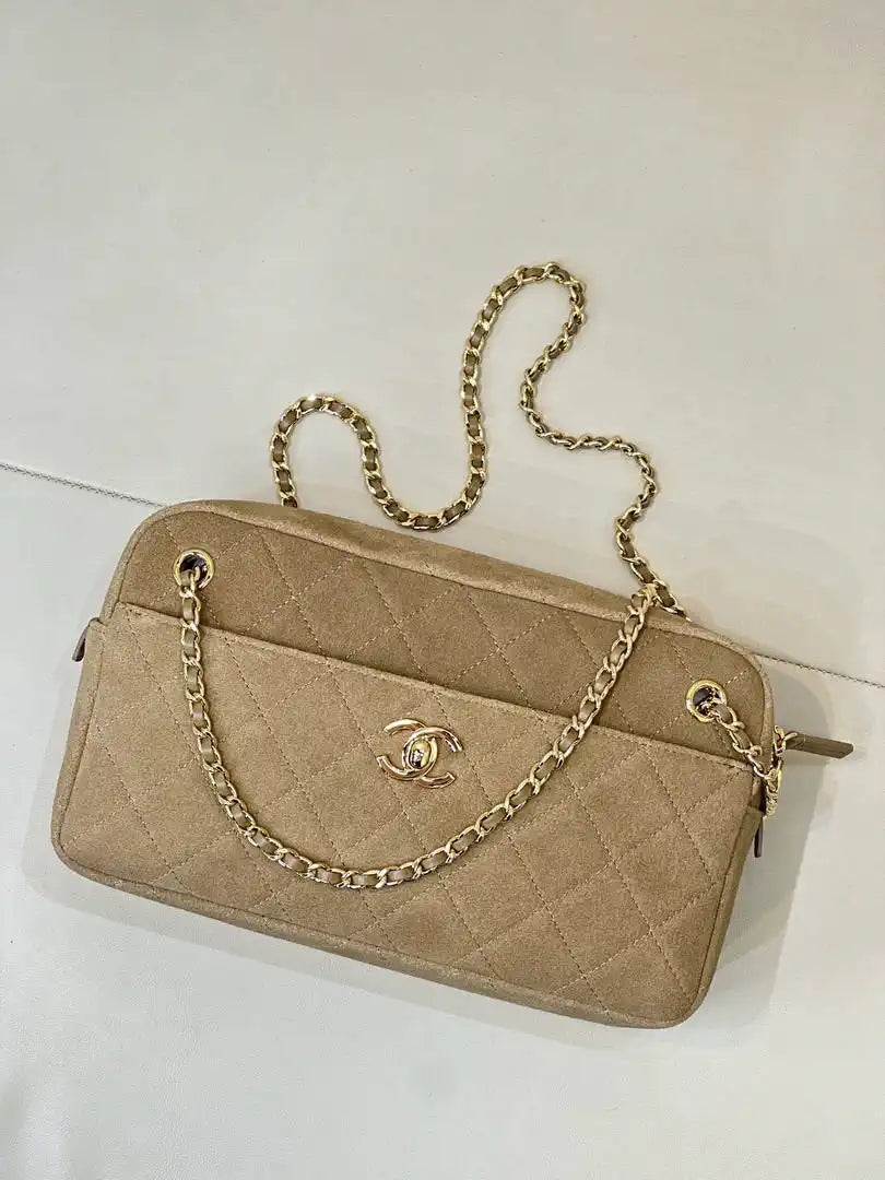 Chanel AS6443  Suede Gold-Tone Metal Camel