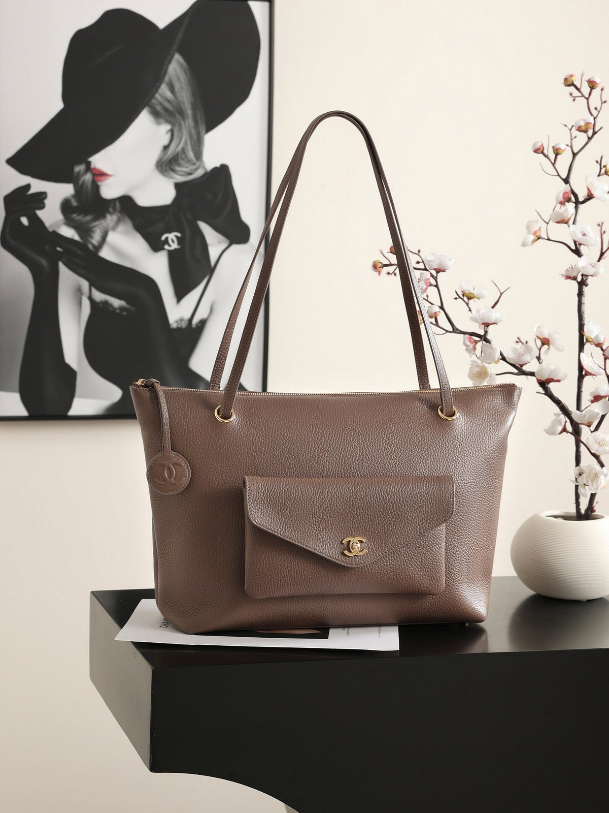 Chanel AS6483 Cabas calfskin Gold-Tone Metal Light Brown