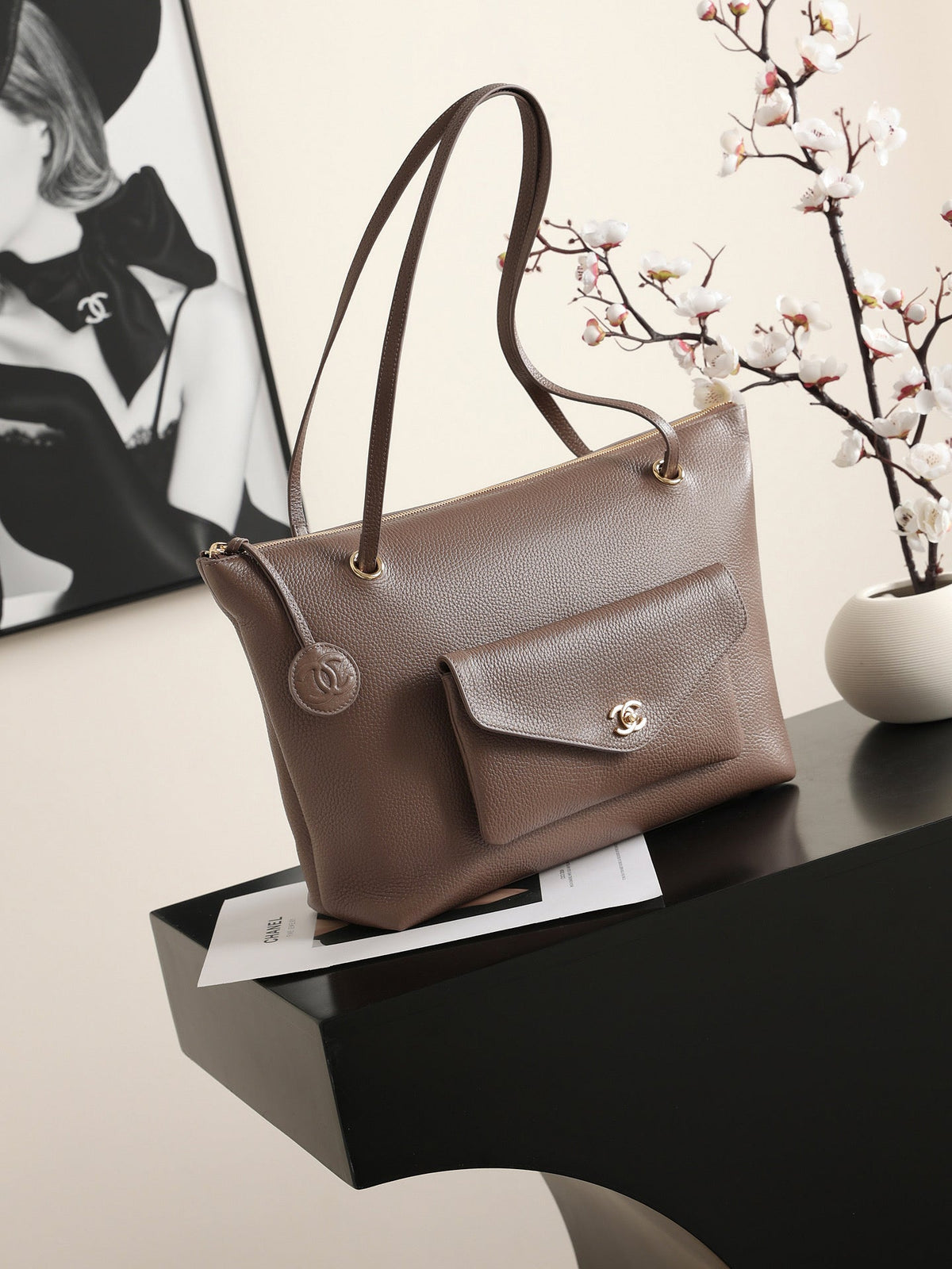 Chanel AS6483 Cabas calfskin Gold-Tone Metal Light Brown