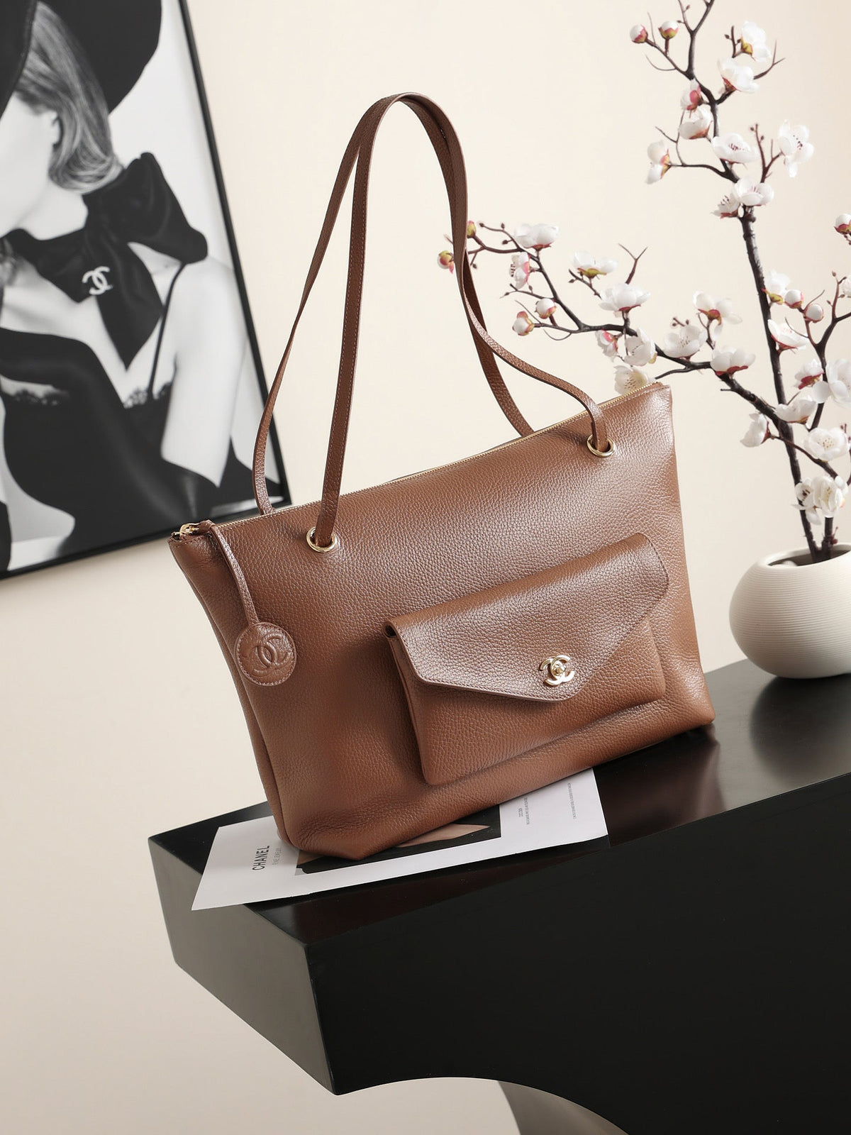 Chanel AS6483 Cabas calfskin Gold-Tone Metal Gold Brown