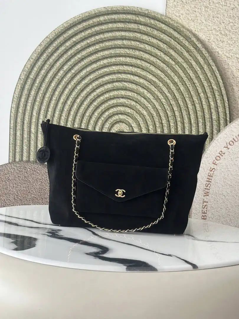 Chanel AS6483 Cabas Suede Gold-Tone Metal Black