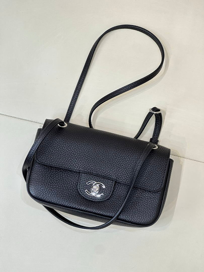 Chanel  AS6573 Mini Flap Bag Grained Calfskin & Gold-Tone Metal  Black