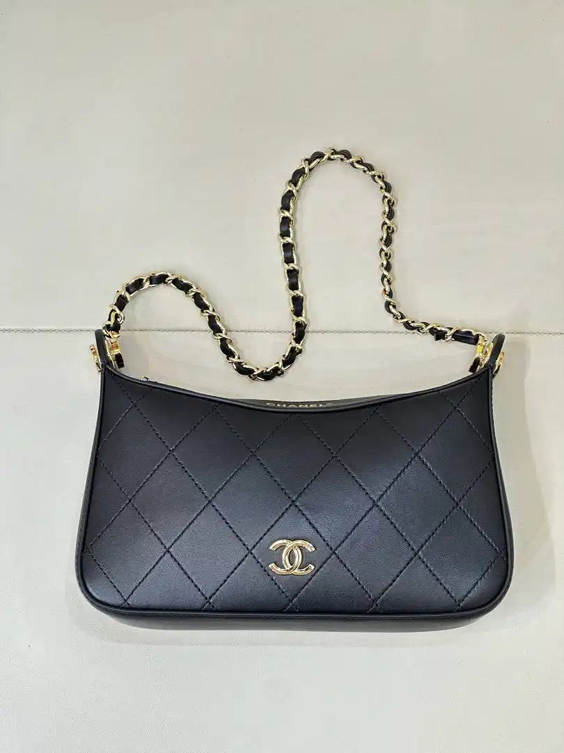 Chanel AS6614 Hobo Small Shoulder Bag Lambskin Black
