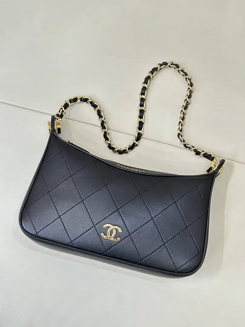 Chanel AS6614 Hobo Small Shoulder Bag Lambskin Black