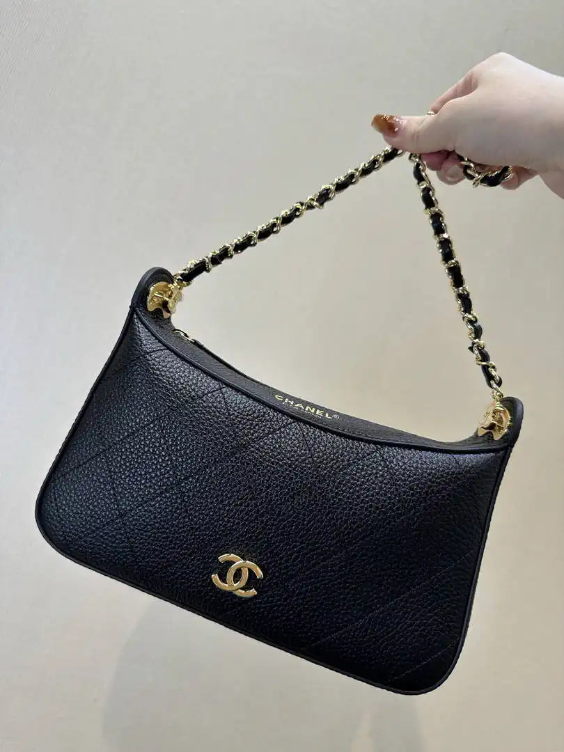 Chanel AS6614 Hobo Small Shoulder Bag Calfskin Black