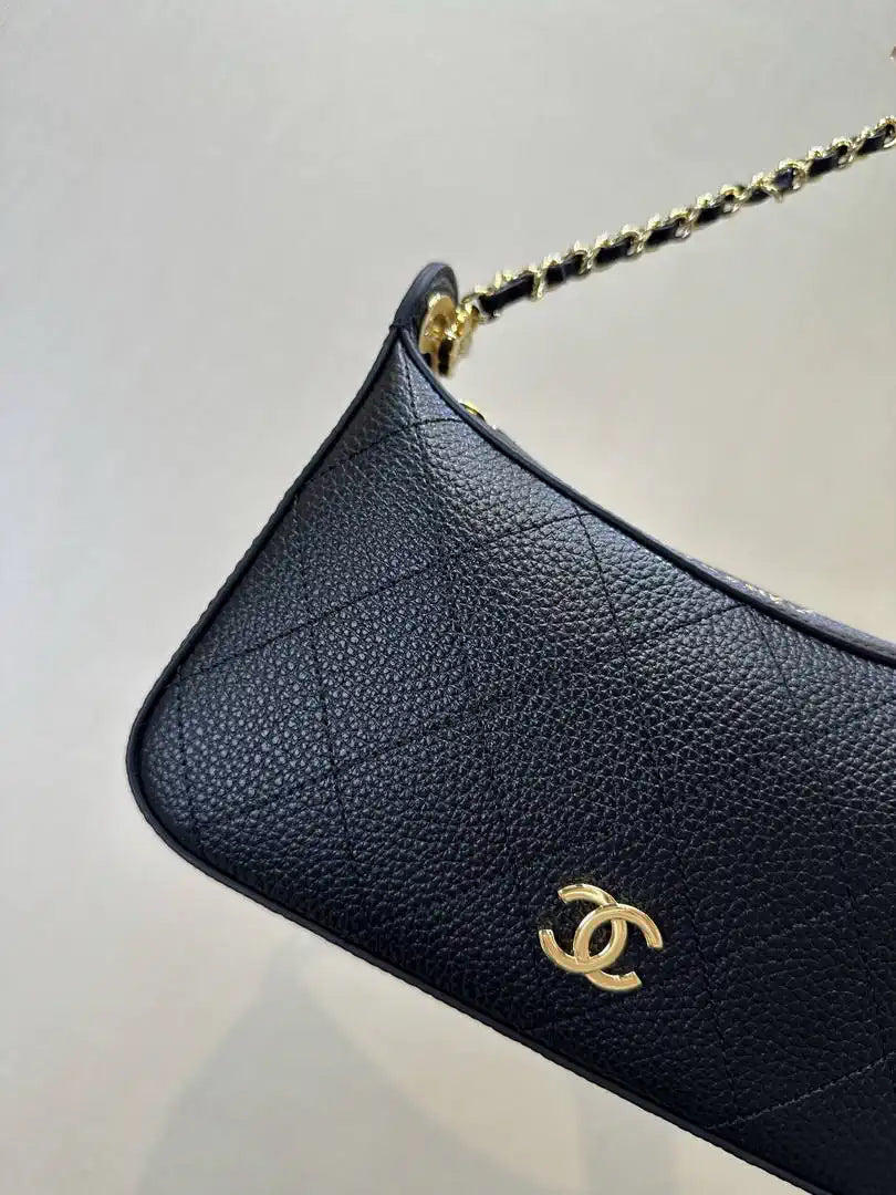 Chanel AS6614 Hobo Small Shoulder Bag Calfskin Black
