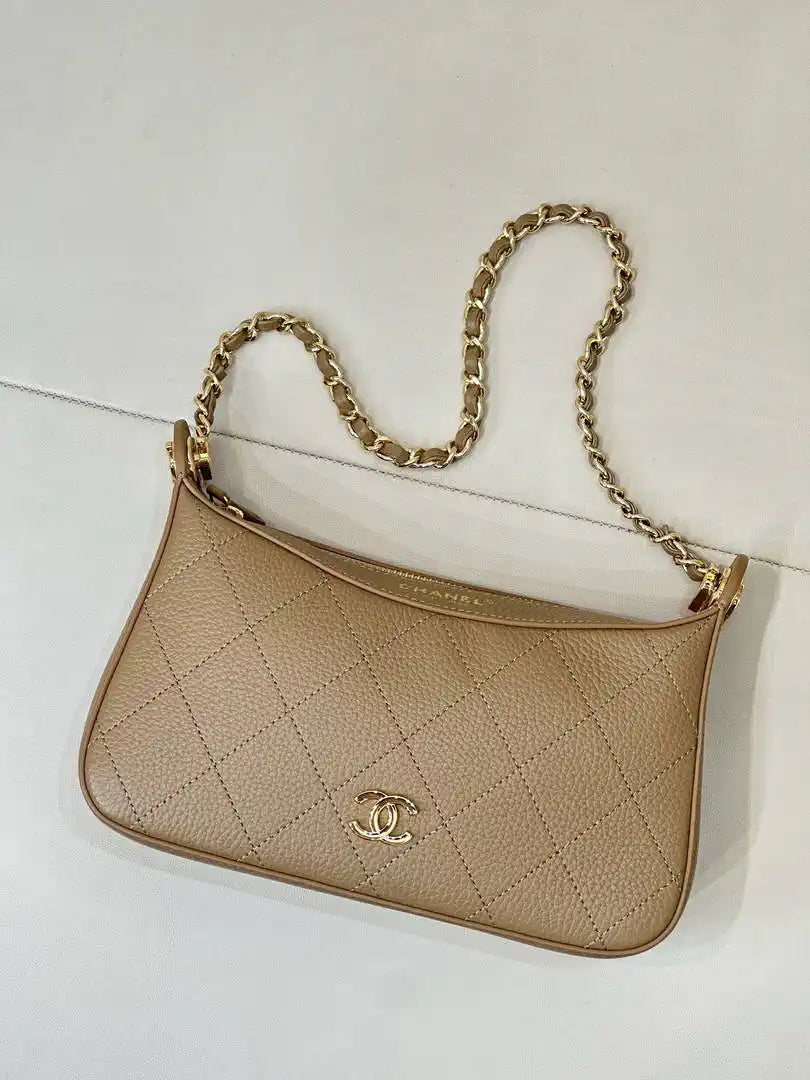 Chanel AS6614 Hobo Small Shoulder Bag Calfskin Apricot