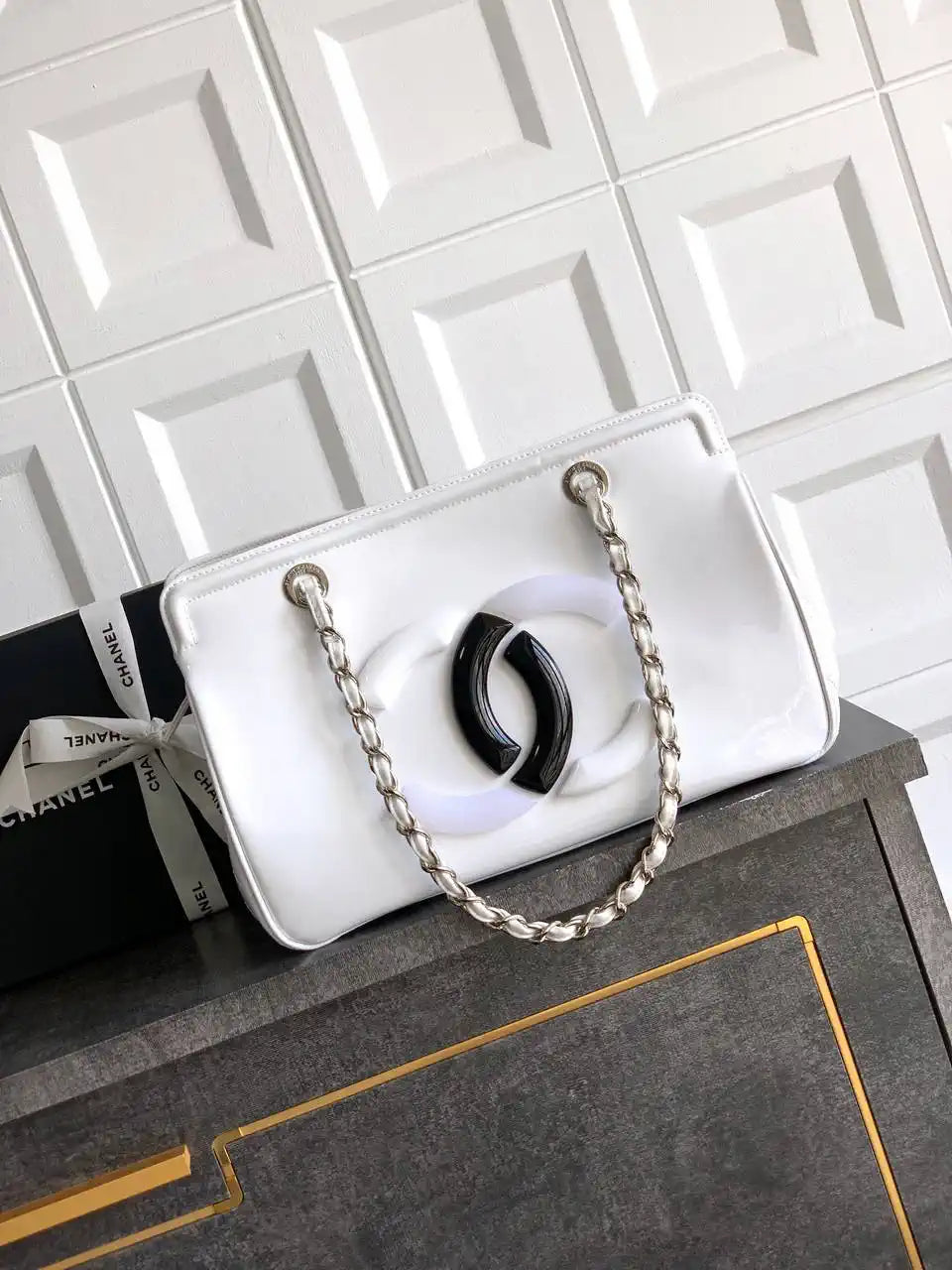 Chanel AS8806 Lipstick Tote Bag White