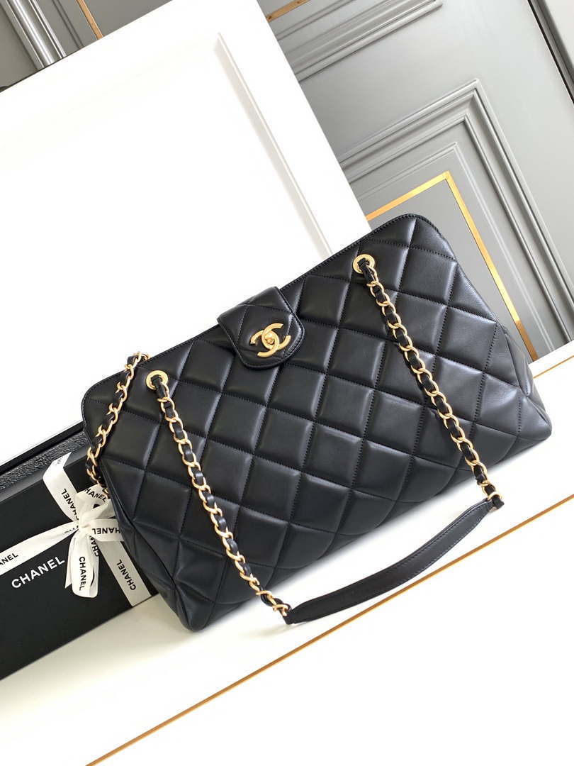 Chanel AS8890 Lambskin 24A MAX Shopping Bag Black - Large Size: 29 X 40 X 17 cm - View 1