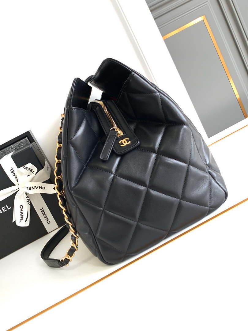 Chanel AS8890 Lambskin 24A MAX Shopping Bag Black - Large Size: 29 X 40 X 17 cm - View 2