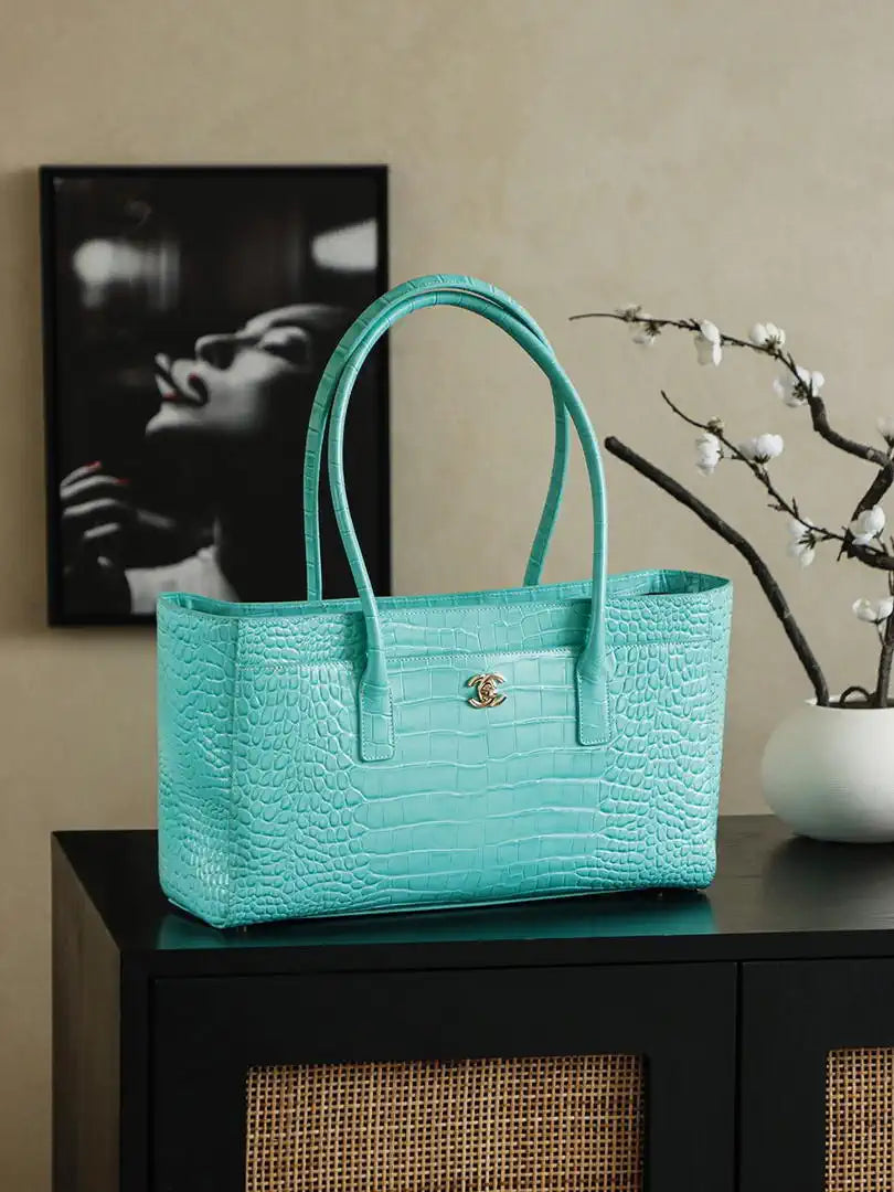 Chanel AS9106 26 SS Runway Collection Shopping Bag Crocodile-embossed Calfskin Blue