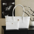 Chanel AS9106 26 SS Runway Collection Shopping Bag Crocodile-embossed Calfskin White