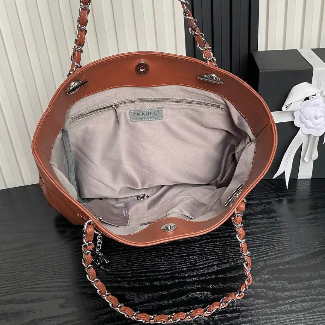 Chanel AS9901 Vintage Shopping Bag Calfskin Brown