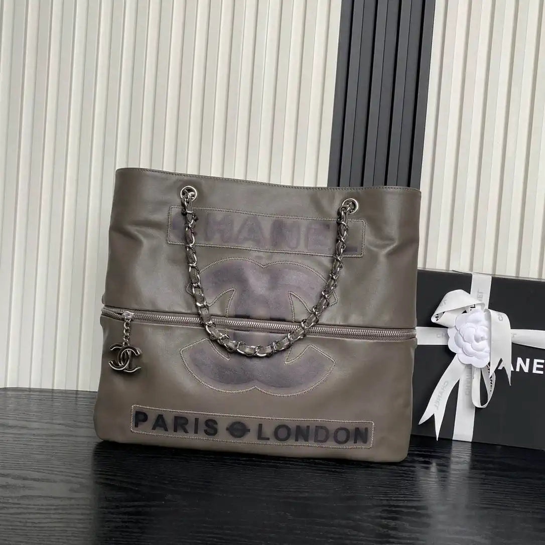 Chanel AS9901 Vintage Shopping Bag Calfskin Gray