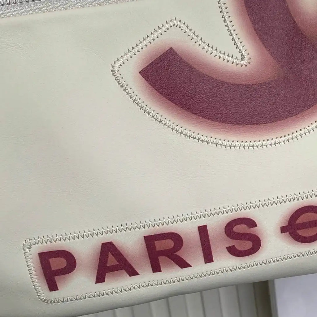 Chanel AS9901 Vintage Shopping Bag Calfskin White Red