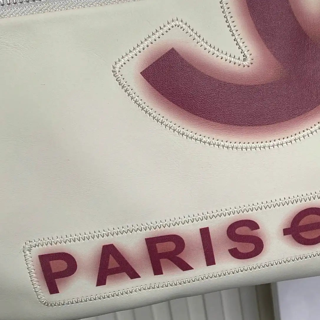 Chanel AS9901 Vintage Shopping Bag Calfskin White Red