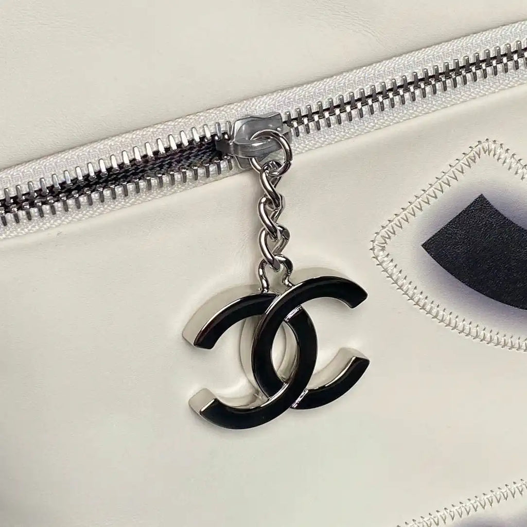 Chanel AS9901 Vintage Shopping Bag Calfskin White with Black Logo