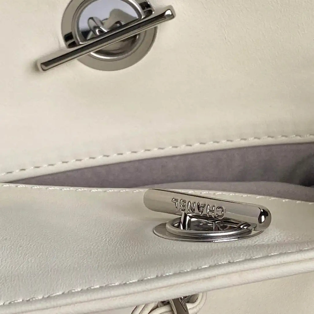 Chanel AS9901 Vintage Shopping Bag Calfskin White with Black Logo