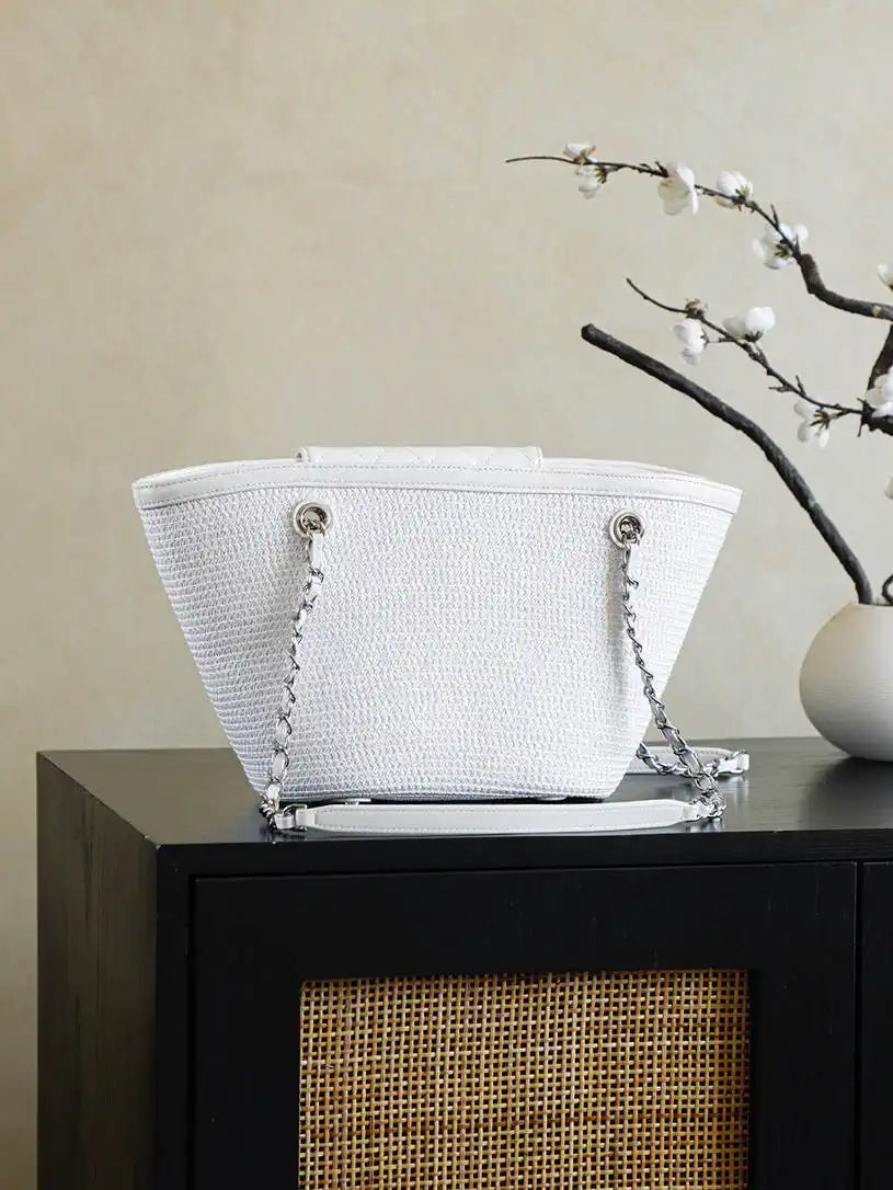 Chanel AS9904 Vegetable basket Shopping Bag Calfskin White As5951