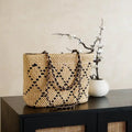 Chanel AS9905 Woven Raffia Shopping Bag Calfskin Nature