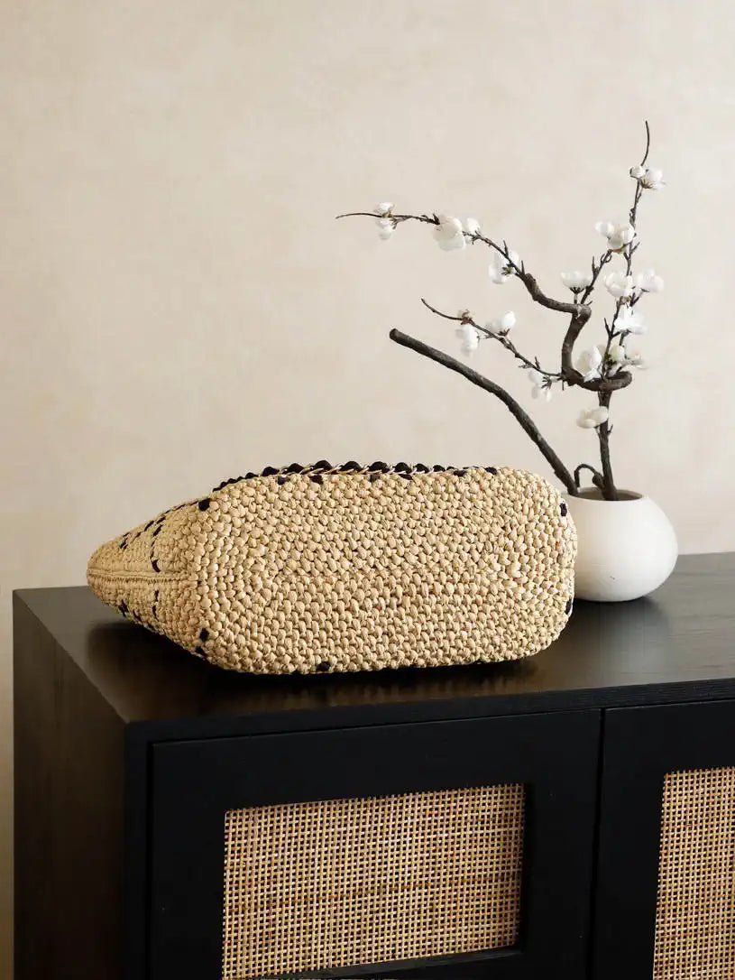 Chanel AS9905 Woven Raffia Shopping Bag Calfskin Nature