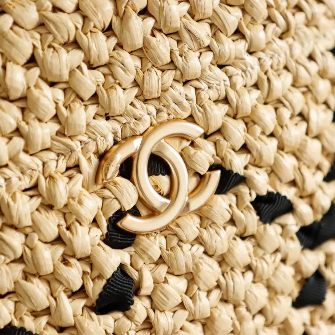 Chanel AS9905 Woven Raffia Shopping Bag Calfskin Nature
