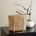 Chanel AS9905 Woven Raffia Shopping Bag Calfskin Nature Pink