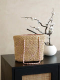 Chanel AS9905 Woven Raffia Shopping Bag Calfskin Nature Pink