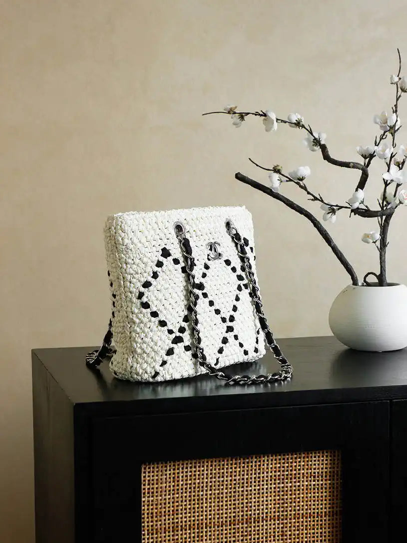 Chanel AS9905 Woven Raffia Shopping Bag Calfskin Nature