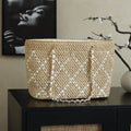 Chanel AS9906 Large Woven Raffia Shopping Bag Calfskin Nature with White