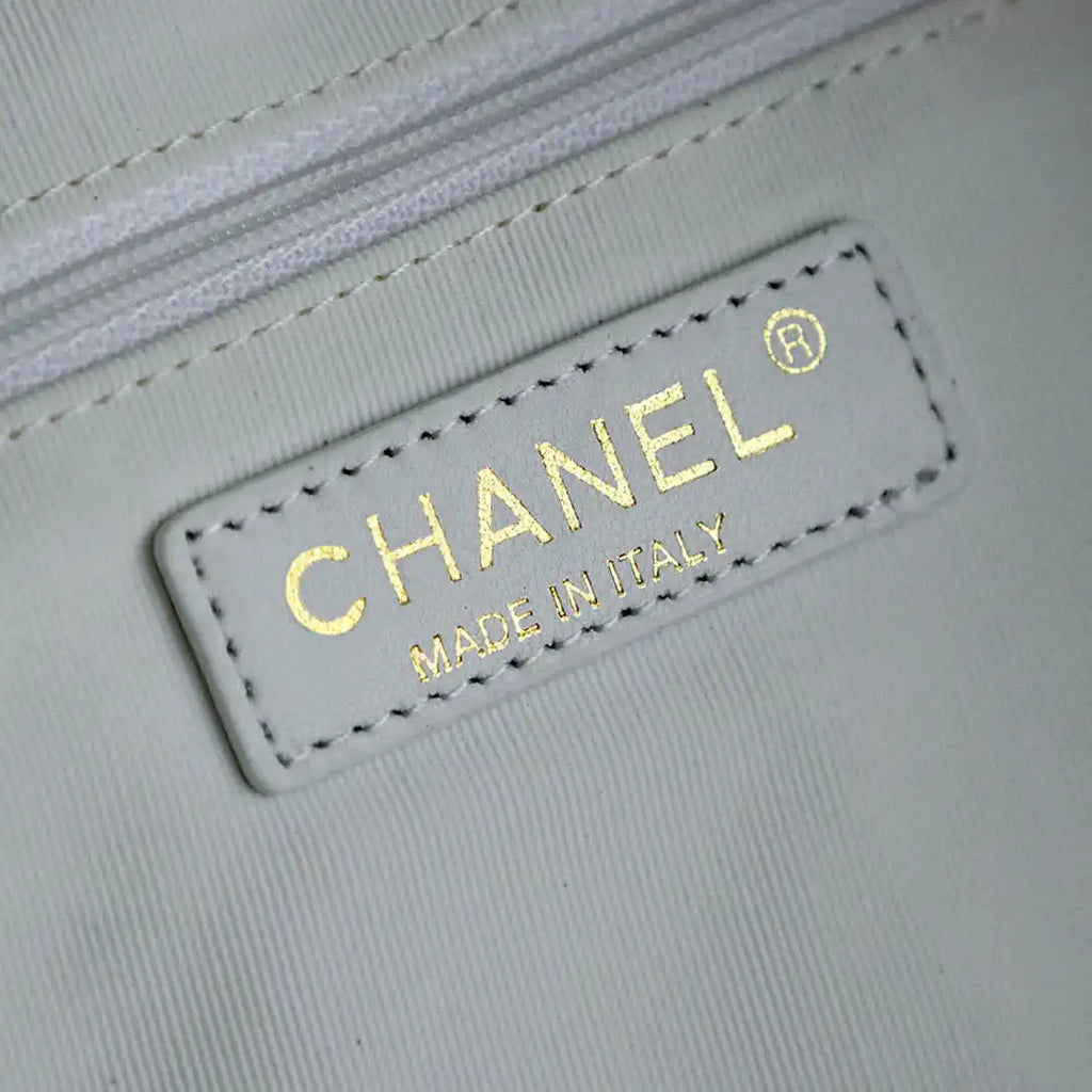 Chanel AS9906 Large Woven Raffia Shopping Bag Calfskin Nature with White
