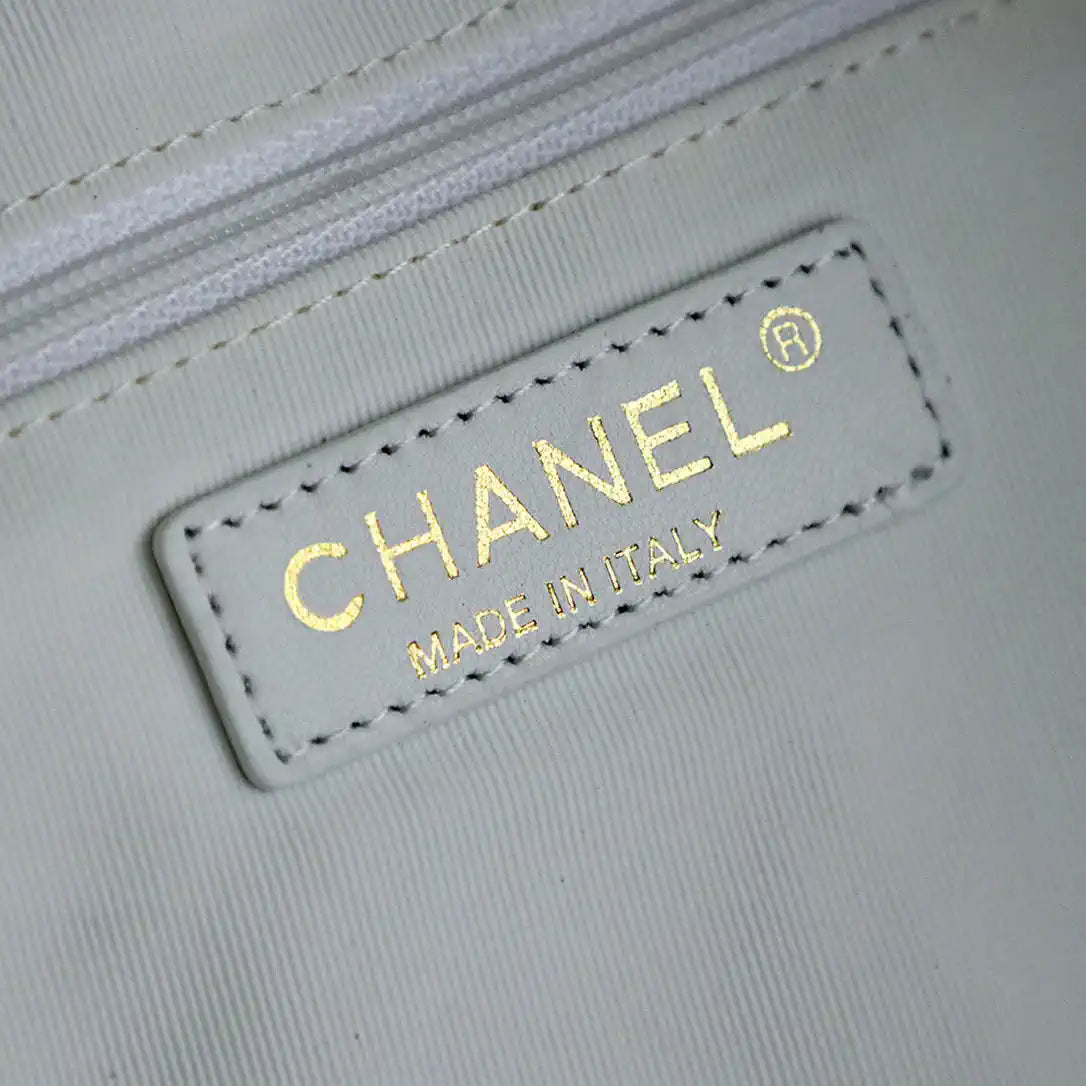 Chanel AS9906 Large Woven Raffia Shopping Bag Calfskin Nature with White