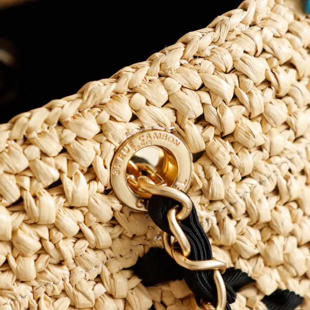 Chanel AS9906 Large Woven Raffia Shopping Bag Calfskin Nature