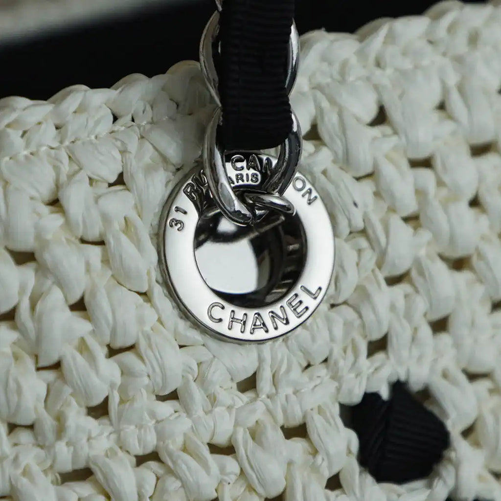 Chanel AS9906 Large Woven Raffia Shopping Bag Calfskin Nature