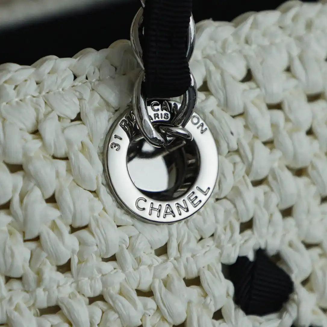 Chanel AS9906 Large Woven Raffia Shopping Bag Calfskin Nature