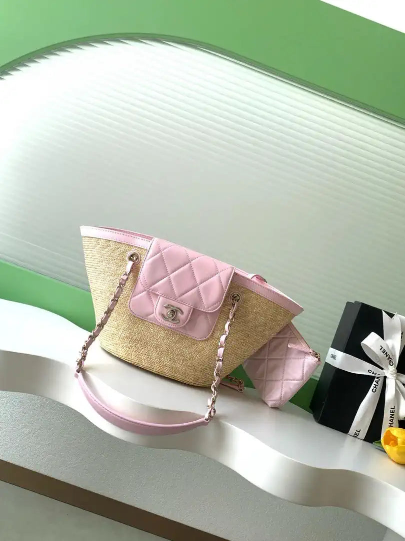 Chanel AS9906 Vegetable basket Shopping Bag Calfskin  Pink As5951