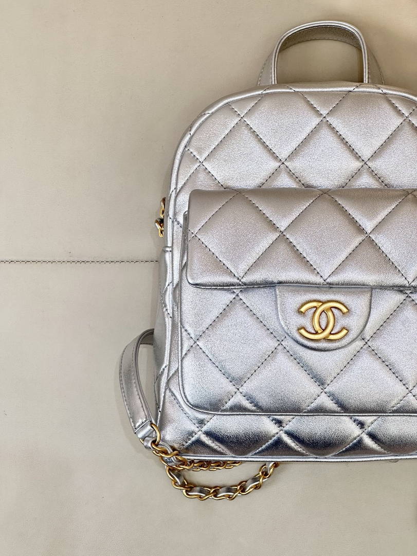 Chanel Backpack Calfskin & Gold-Tone Metal AS5793 Silver