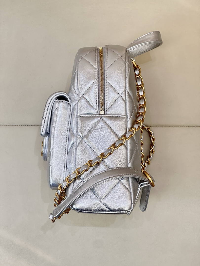 Chanel Backpack Calfskin & Gold-Tone Metal AS5793 Silver